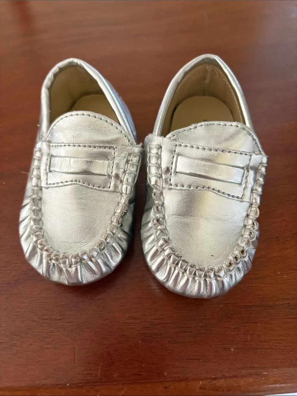 Trumpet Kids Metallic Silver Moccasin Loafers